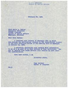 1960 Correspondence Between the Bureau of Indian Affairs and Member of Congress Regarding Inter-Tribal Council Resolutions, 1955-01-01 - 1960-12-31