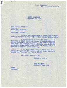 Communication Regarding Pawnee Indian Tribe Claim Settlement, 1962-07-09