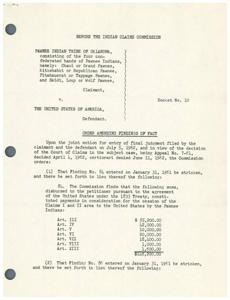Amended Findings in Pawnee Indian Tribe&#39;s Land Claim Against the United States, 1959-01-01 - 1962-12-31