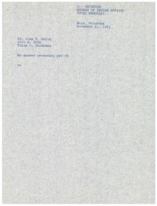 Correspondence Regarding the Yuchi Indian Group&#39;s Claims and Assimilation: A Letter from John T. Smith to Senator Grant F. Church, 1961, 1961-09-22