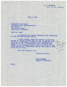 Correspondence Regarding Conditions at the Chilocco Indian School in 1961, 1961-04-25
