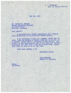 Correspondence regarding the Conditions at Chilocco Indian School in 1961, 1961-04-16