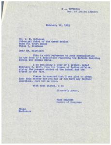 Correspondence Regarding the Fire at Eufaula Boarding School for Indian Girls and Subsequent Resolution for Replacement Building, 1963, 1963-01-01 - 1963-12-31