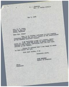 Correspondence Regarding Payments from the Eufaula Reservoir Project to Mrs. G. V. Evans, 1965-01-01 - 1969-12-31