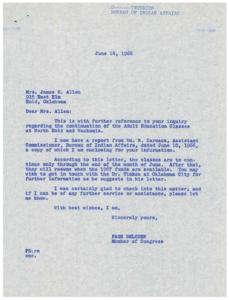 Correspondence Regarding the Continuation of Adult Education Classes in North Enid and Waukomis, Oklahoma (1966), 1965-01-01 - 1969-12-31