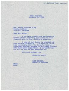Congressional Correspondence Regarding Financial Aid for Indigenous Education in 1966, 1966-10-31