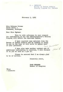 1965 Correspondence Regarding Poverty Program Impact on American Indians, 1965-01-27