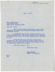 Correspondence on the Reduction of the Indian Home Economics Program in Oklahoma, 1966-04-12