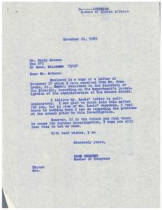 Correspondence Regarding the Investigation of Administration at the Concho School in 1969, 1965-01-01 - 1969-12-31