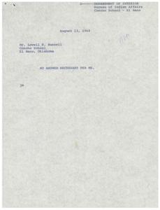 Defense Letter for Superintendent Aaron Dry of Concho School from Teacher Lowell B. Russell, 1969-07-30