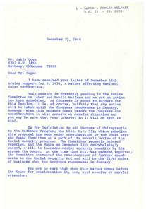 Congressional Response to Public Request on National Guard Technicians Legislation and Chiropractor Inclusion in Medicare, 1969-12-14