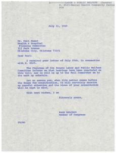 Correspondence on the Progress and Support of the Community Mental Health Centers Amendments of 1969, 1969-07-22