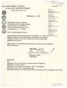 Inter-Tribal Council of the Five Civilized Tribes: 1972 Resolution on the Administration of the Johnson O&#39;Malley Program, 1972-02-09