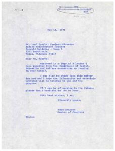 Correspondence Regarding Educational Opportunities and Welfare for Urban Indian Children in Tulsa, Oklahoma in 1971, 1970-11-23