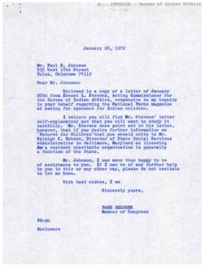Congressional Correspondence Regarding Sponsorship Programs for Indian Children, 1972-01-11