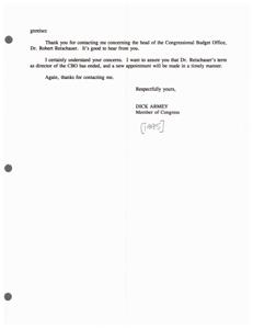 Response Regarding Dr. Robert Reischauer&#39;s Term at the National Budget Office, 1995-01-01 - 2000-12-31