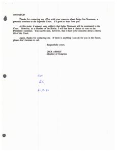 Response to Concerns about Judge Jon Neumann&#39;s Supreme Court Nomination, 1993-01-01 - 2001-12-21