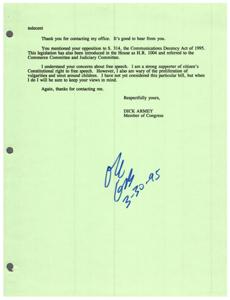 Protecting Free Speech: Opposition to the Communications Decency Act, 1993-01-01 - 2001-12-21