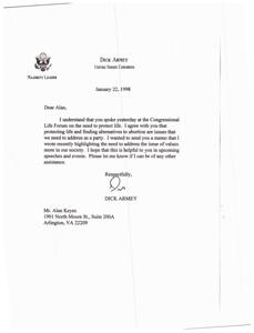 Promoting Life and Values in the Republican Party: A Memo from Dick Armey, 1998-01-22