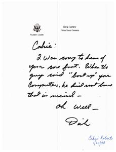 Get Well Soon: A Note to Dick Armey from Colleagues in Congress, 1998-03-04